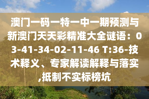 澳門一碼一特一中一期預(yù)測與新澳門天天彩精準大全謎語：03-41-34-02-11-46 T:36-技術(shù)釋義、專家解讀解釋與落實,抵制不實標(biāo)榜坑