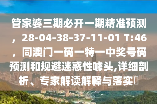 管家婆三期必開一期精準預測，28-04-38-37-11-01 T:46，同澳門一碼一特一中獎號碼預測和規(guī)避迷惑性噱頭,詳細剖析、專家解讀解釋與落實?