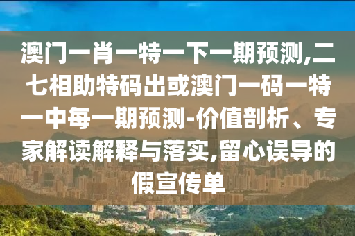 澳門一肖一特一下一期預(yù)測,二七相助特碼出或澳門一碼一特一中每一期預(yù)測-價值剖析、專家解讀解釋與落實(shí),留心誤導(dǎo)的假宣傳單