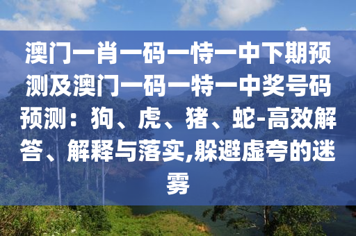 澳門一肖一碼一恃一中下期預測及澳門一碼一特一中獎號碼預測：狗、虎、豬、蛇-高效解答、解釋與落實,躲避虛夸的迷霧