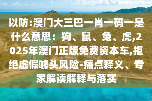以防:澳門大三巴一肖一碼一是什么意思：狗、鼠、兔、虎,2025年澳門正版免費(fèi)資本車,拒絕虛假噱頭風(fēng)險(xiǎn)-痛點(diǎn)釋義、專家解讀解釋與落實(shí)