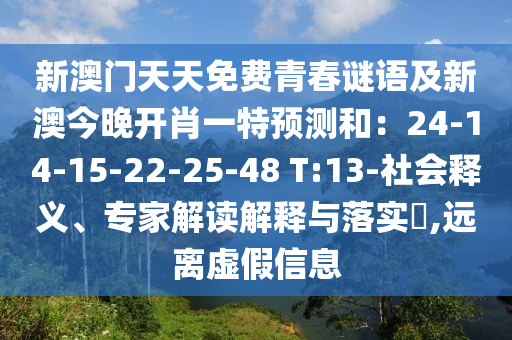 新澳門天天免費(fèi)青春謎語及新澳今晚開肖一特預(yù)測(cè)和：24-14-15-22-25-48 T:13-社會(huì)釋義、專家解讀解釋與落實(shí)?,遠(yuǎn)離虛假信息