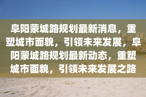 阜陽(yáng)蒙城路規(guī)劃最新消息，重塑城市面貌，引領(lǐng)未來(lái)發(fā)展，阜陽(yáng)蒙城路規(guī)劃最新動(dòng)態(tài)，重塑城市面貌，引領(lǐng)未來(lái)發(fā)展之路