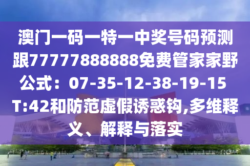 澳門(mén)一碼一特一中獎(jiǎng)號(hào)碼預(yù)測(cè)跟77777888888免費(fèi)管家家野公式：07-35-12-38-19-15 T:42和防范虛假誘惑鉤,多維釋義、解釋與落實(shí)