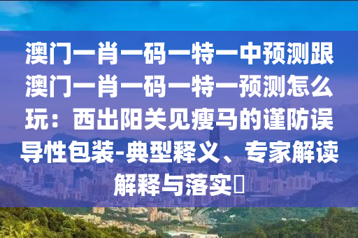 澳門一肖一碼一特一中預(yù)測跟澳門一肖一碼一特一預(yù)測怎么玩：西出陽關(guān)見瘦馬的謹(jǐn)防誤導(dǎo)性包裝-典型釋義、專家解讀解釋與落實?