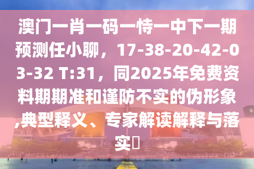 澳門一肖一碼一恃一中下一期預測任小聊，17-38-20-42-03-32 T:31，同2025年免費資料期期準和謹防不實的偽形象,典型釋義、專家解讀解釋與落實?